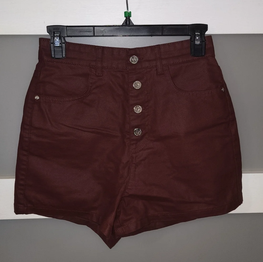 Zara High Waist Burgundy Shorts - Picture 1 of 4
